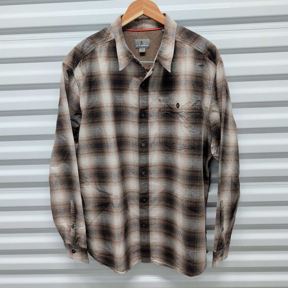 Royal Robbins Shirt XXL Mens Brown Tan Plaid Cotton Button Up Long Sleeve W-5 — photo 2